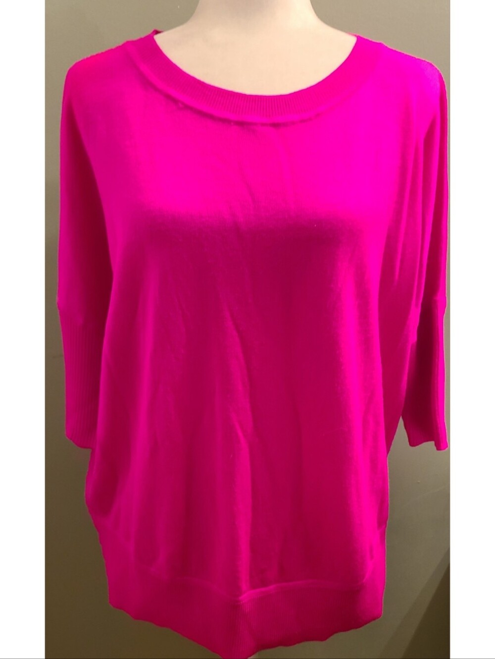 Anthropologie 100% Merino Wool Fuchsia Dolman Sleeve Oversized Sweater XS